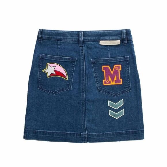 NWT Stella McCartney Kids “Varsity Badges Denim Skirt". Size 3 toddler - Picture 2 of 12